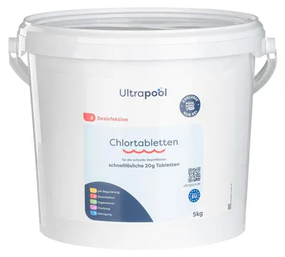 Produktbild von Ultrapool Chlortabletten 20 g schnell löslich – Schnellchlor Pool Chlor zur Stoßchlorung und schnellen Desinfektion 5 kg / 10 kg (1 x 5 kg)