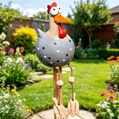 Imagen del producto de Figurina de cerámica para jardín, con forma de gallina, color gris, resistente a la intemperie, 1 unidad, para uso en exteriores