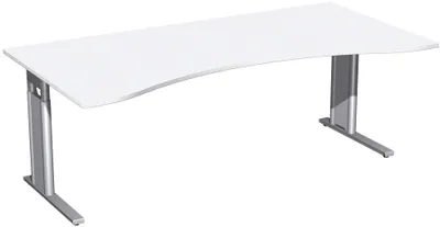 Produktbild von Schreibtisch Ergonomieform höhenverstellbar, C Fuß Blende optional, 2000x1000x680-820, Weiß/Silber