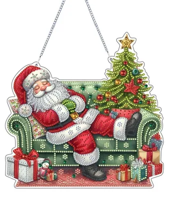 Productafbeelding van Diamond Painting Kerstornament, Kerstman, Kerstkrans, raamdecoratie, doe-het-zelf set