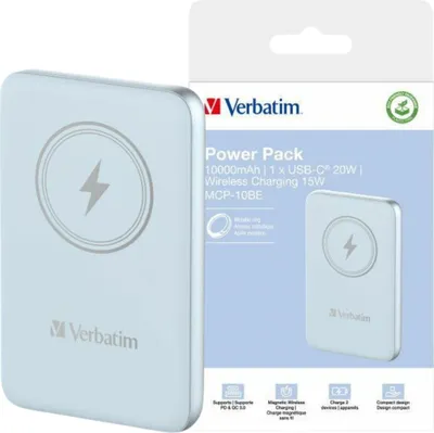 Zdjęcie produktu dla Verbatim Charge 'n' Go, 10000 mAh, Litowo-polimerowy (LiPo), Quick Charge 3.0, Bezprzewodowe ładowanie, Niebieski