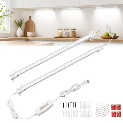 Produktbild von 2er Set 33cm LED Unterbauleuchte USB Schrankleuchte Kaltweiß 6000K Dimmbar Lichtleiste Schrankleuchte Küchenlicht mit Timer