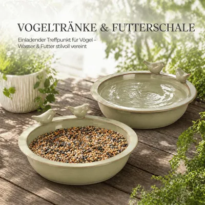 Produktbild von 2x Vogeltränke Vogel Bad Tränke Futterstelle Futterschale Garten Terrasse Grün