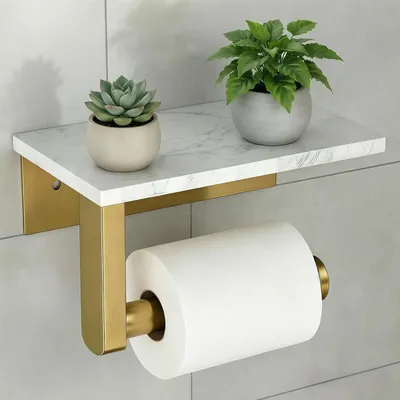 Produktbild von Toilettenpapierhalter mit Marmorablage, Edelstahl, zur Wandmontage, für das Badezimmer