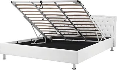 Obrázek produktu pro BELIANI postel Bílá z  180 x 200 cm s úložným prostorem a rámem, dekorativní čelo s krystaly a cvočky