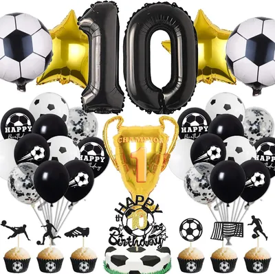 Productafbeelding van Voetbal decoratie 10e verjaardag jongen - Voetbalballonnen en taartdecoratie