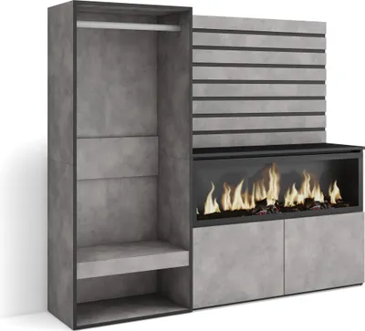 Image de COZY Buffet, Bahut, 167x35x145cm, Chambre à coucher, Cheminée électrique XXL, Vestiaire ouvert, Ciment