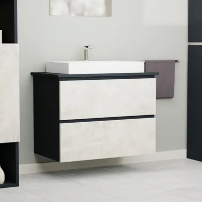 Produktbild von Garlivo Waschbeckenunterschrank GLB-80 Beton mit Schubladen, Badezimmer Waschtischunterschrank hängend , Breite 80 cm, Soft-Close, Push-to-Open/ Tip-On