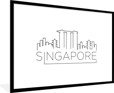 Produktbild von MuchoWow® MuchoWow® Gerahmtes Poster Skyline "Singapur" auf weißem Hintergrund 90x60 cm - Poster mit zchwarzem Bilderrahmen - Wanddekoration - Fotos