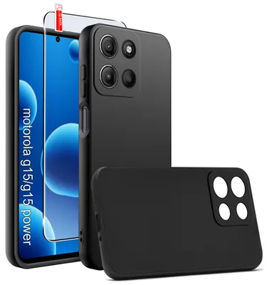 Immagine prodotto di Custodia in silicone nero opaco, sottile, per Motorola Moto G15 | G15 Power + vetro protettivo 9H