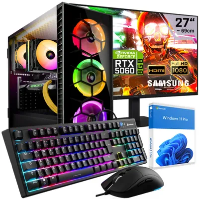 Produktbild von KRAFTPC Gaming PC Komplett-Set AMD Ryzen7 5700X - GeForce RTX5060 8GB - 1TB M.2 SSD - 32GB RAM - Win11 - 27" TFT - Tastatur/Maus - Gamer PC Desktop PC