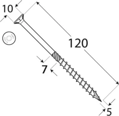 Obrázek produktu pro 100x vruty do dřeva vruty do dřevotřísky 5x120mm vruty Torx T25 žlutě pozinkované
