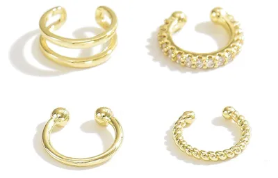 Produktbild von 2 Paar Goldener Ear Cuff Damen Ohne Piercing, Fake Helix Ohrclip Minimalistisch,