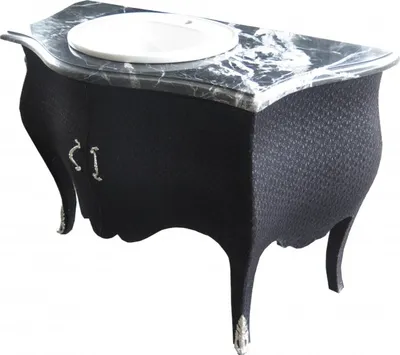 Produktbild von Casa Padrino Luxus Barock Waschtisch Kommode Schwarz Stoffbezug mit Marmorplatte - Luxus Barock Badezimmermöbel