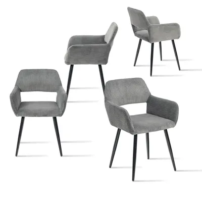 Immagine prodotto di Meubles Cosy Set di 4 poltrone da sala da pranzo in stile scandinavo in velluto a coste grigio – CROMWELL