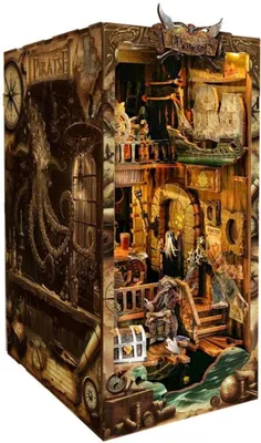 Image de Habarri | DIY Book Nook - Pirates en eaux inconnues - Puzzle 3D - Kit maison miniature avec meubles et lumière LED - Kit coin de livre