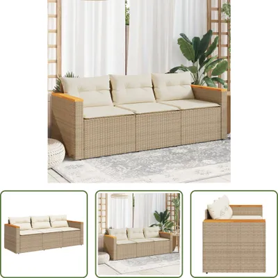 Produktbild von The Living Store Gartensofa mit Kissen 3-Sitzer Beige Poly Rattan