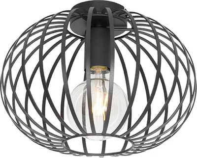 Produktbild von QAZQA - Design Deckenleuchte I Deckenlampe I Lampe I Leuchte schwarz 30 cm - Johanna I Wohnzimmer I Schlafzimmer - Stahl Rund - LED geeignet E27