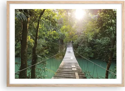 Produktbild von Gerahmtes Poster - Rahmen in heller Eiche - Brücke Seil Dschungel - 70x50 cm - Wand Bild - Wanddeko - Wandbilder - Kunstposter - Wandposter - Bilderrahmen - Bilder - Kunstdruck - P2NAA70x50-4397