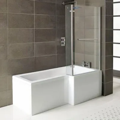 Produktbild von Raumspar Badewanne Syna mit Duschzone 167,5 x 85/70 x 40 cm, rechts weiß Komplett Set