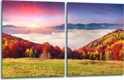 Produktbild von Herdabdeckplatten 2x40x52 Glaskeramikkochfeld 2-Teilig Glas Spritzschutz Landschaft