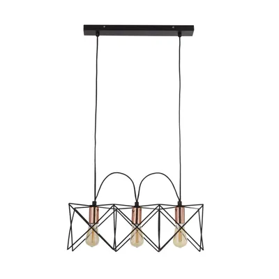 Produktbild von Pendelleuchte Metall H: max. 145 cm in Schwarz Kupfer E27 3-flammig länglich Retro Drahtschirm Hängelampe