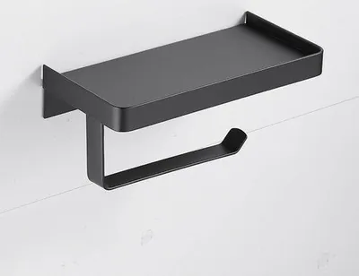 Imagen del producto de Soporte para papel higiénico Unyqoos® con estante – color mate, fabricado en acero inoxidable, para montaje fácil en la pared, diseño que ahorra espacio