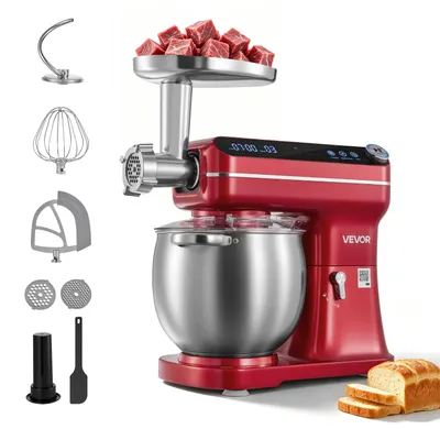 Produktbild von VEVOR Multifunktionale Küchenmaschine mit Kippkopf 7 L 2 in 1 1000 W Rot, Rührmaschine für Teig Sahne Rührteig und Fleisch, Knetmaschine mit Rührschüssel Knethaken Rührbesen und Schneebesen