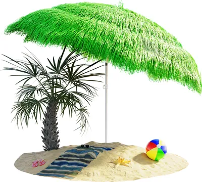 Produktbild von KINGSLEEVE® Sonnenschirm Hawaii Ø160cm Neigbar Höhenverstellbar UV Schutz 30+ Groß Rund Balkon Strand Strohschirm Strandschirm Bast Hawaiischirm Grün
