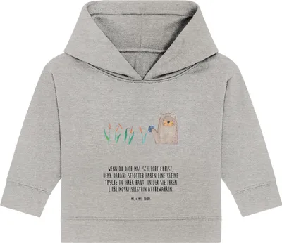 Produktbild von Mr. & Mrs. Panda Organic Baby Hoodie Otter Stein 12. - 18. Monat - Heather Grey - Geschenk, Witzige Fakten, Seeotter, Kapuzenshirt, Pflanzen, Kapuzensweatshirt, Fun Facts