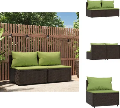 Produktbild von vidaXL Garten-Mittelsofas mit Kissen 2 Stk. Braun Poly Rattan -  Gartensofas