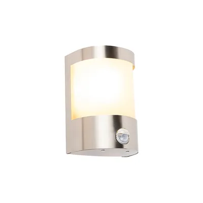 Produktbild von QAZQA - Moderne Außen Wandleuchte Edelstahl I nickel matt Bewegungsmelder IP44 - MSensor I Bewegungsmelder I IRa I Außenbeleuchtung - Edelstahl Kugel I Kugelförmig - LED geeignet E27