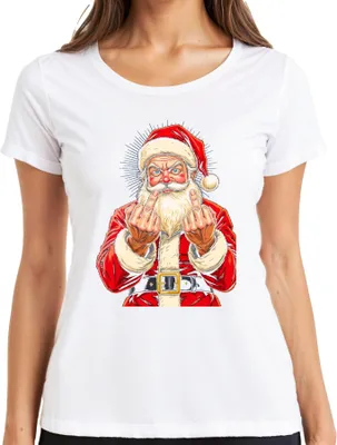 Produktbild von Frecher Weihnachtsmann Mittelfinger Sarkastisch Lustig Geschenk Damen T-Shirt, Weiß, M