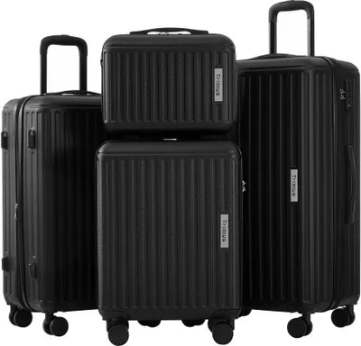 Produktbild von AIORBER Koffer-set, S-M-L-XL-Set, mit Schminktasche, Hartschale, 4-Räder-Handgepäck, ABS-Material, TSA-Zollschloss,für Reisen, Geschäftsreisen,Schwarz