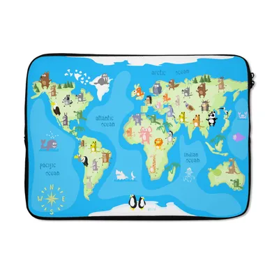 Produktbild von MuchoWow® Laptop Hülle 14 ZollWeltkarte - Kind - Tiere - Blau - Jungen - Mädchen Laptoptasche - Laptoptasche - Stoßsicher - Schutzhaube