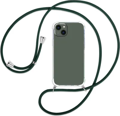 Produktbild von Handykette Backcover-Schutzhülle mit Band (Metall silberfarben) für Apple iPhone 14 Plus (6.7'') - dunkelgrün