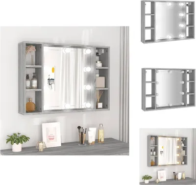 Produktbild von vidaXL Spiegelschrank mit LED Grau Sonoma 76x15x55 cm -  Badezimmerwaschtische