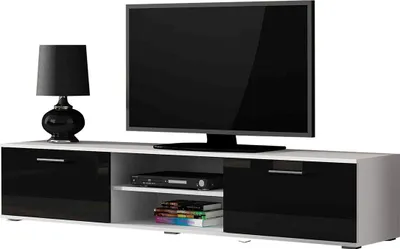Produktbild von Furniture24 Tv Schrank SOHO 180, Lowboard, Unterschrank, 2 Türiger Weiß/Schwarz Hochglanz