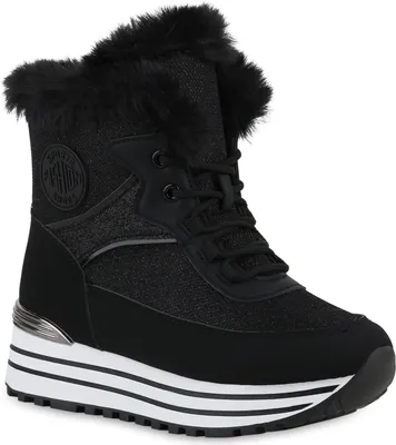 Produktbild von VAN HILL Damen Warm Gefütterte Sneakerstiefel Sneaker Kunstfell Schuhe 841426, Farbe: Schwarz, Größe: 39