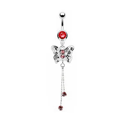 Produktbild von Taffstyle Bauchnabelpiercing Bauchnabelpiercing Stecker Anhänger Kristall Schmetterling, Rot
