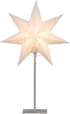 Produktbild von EGLO Tischlampe mit Weihnachtsstern, Dekostern beleuchtet aus Papier mit Metall-Sockel, 3D Fenster-Leuchtstern stehend in weiß mit Kabel, E14