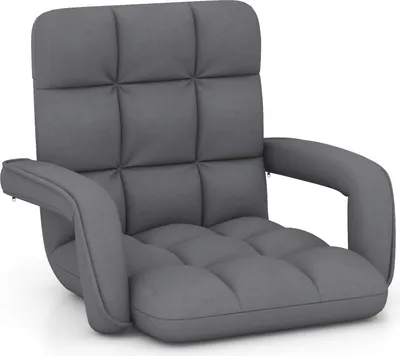Produktbild von GOPLUS Bodenstuhl, gepolstertes Bodensofa mit Armlehnen & 6-Fach Verstellbarer Rückenlehne, Bodensessel mit Metallrahmen, Grau