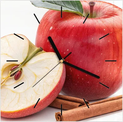 Produktbild von Wanduhr aus Glas mit Motiv Apfel mit Zimt- 30 x 30 cm - inkl. Aufhängesystem