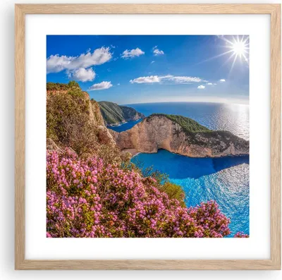 Produktbild von Gerahmtes Poster - Rahmen in heller Eiche - Meer Sommer Blume - 40x40 cm - Wand Bild - Wanddeko - Wandbilder - Wandposter - Bilderrahmen - Bilder - Kunstdruck - Wandbild - P2NAC40x40-3741
