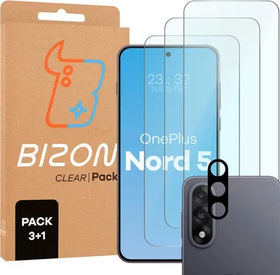Produktbild von Gehärtetes Glas - 3 Stück + Kameraschutz für OnePlus Nord 5, Bizon Glass Clear Pack