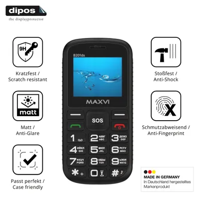 Produktbild von 2x Schutzfolie für Maxvi B201ds matt - Anti-Shock 9H Folie dipos Glass Kunststoffglas