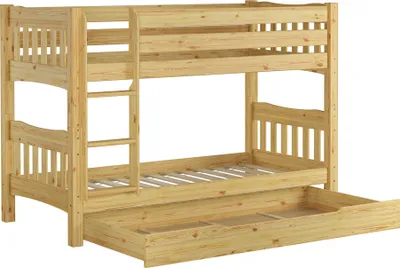 Produktbild von Etagenbett Kiefer Massivholzbett 90x200 Stockbett Hochbett Zubehör wählbar V-60.15-09Ni70 Rollrost und Bettkasten inkl.