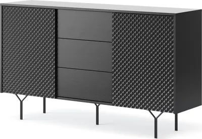 Produktbild von Kommode RAVEN KSZ144 2D mit 3 Schubladen mit 2 Türen mit Schwarze Füße Schrank Wohnzimmerschrank Schwarz Graphit