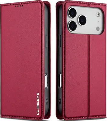 Produktbild von Handyhülle für iPhone 17 Pro, Magnetische Flip Leder Hülle mit Kartenfach und Standfunktion Rot