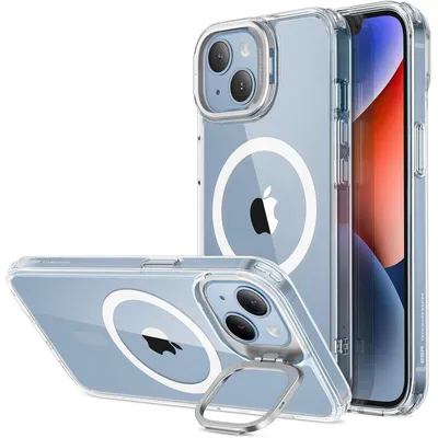 Produktbild von Schutzhülle für iPhone 13/14 mit MagSafe und integriertem Ständer, Militärnorm Schutz, Klar